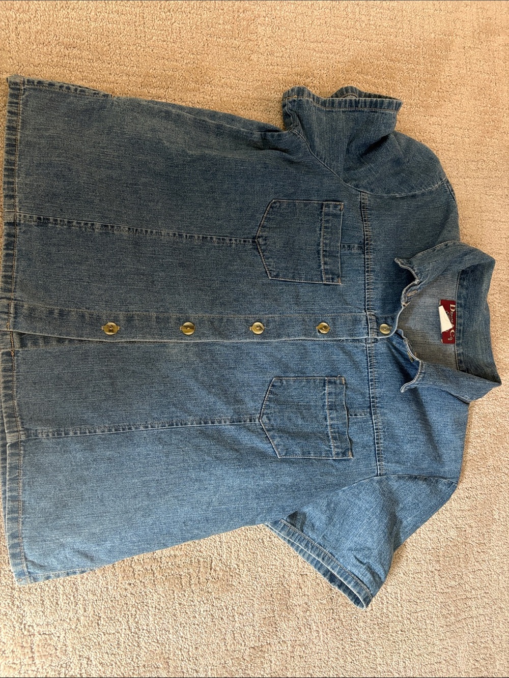 Denim&Co Short-Sleeve Jean Top in Classic Blue Womens Large Cotton